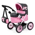 Produktbild: Bayer Design 13060AA Puppenwagen Trendy, mit Tasche, höhenverstellbarer Griff, große Räder, integrierter Korb, faltbar, Schwarz, Rosa, Weiß