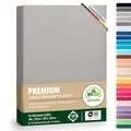 Produktbild: Premium Spannbettlaken, extra schwer und dick, 97% Mako-Jersey-Baumwolle und 3% Elasthan, auch Boxspringbett geeignet, 180 x 200-200 x 220 cm, Silber/Hellgrau