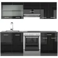 Produktbild: Vicco R-Line Küchenzeile Schwarz Hochglanz/Anthrazit 200 cm ohne Arbeitsplatte ohne E-Geräte