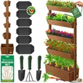 Produktbild: KESSER® Hochbeet mit 5 Etagen Premium Blumenkasten Blumentreppe Pflanztreppe Gemüsebeet Kräuterbeet Pflanzkübel Frühbeet Blumenbeet Pflanzkasten mit Gartenvlies - Beet inkl. Schaufelset, Braun