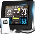 Produktbild: Funkwetterstation mit Farbdisplay & Außensensor Barometer Wettervorhersage Wetterstation Digitales LCD Thermometer Hygrometer Innen Außen Retoo