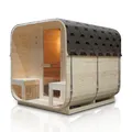 Produktbild: Artsauna Fasssauna Nolvik XXL, Outdoor-Sauna aus Fichtenholz, 8 kW Ofen, LED, Komplettset mit Sanduhr, Eimer & Thermometer, Winterfest, Cube Design