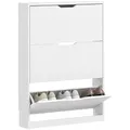 Produktbild: HOMCOM Schuhschrank mit 3 Klappen, Schuhregal, Schuhkipper Schmal Schuhkommode für 9-12 Paar Schuhe 80 x 17 x 108 cm, Weiß