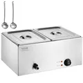 Produktbild: VEVOR kommerzieller Speisenwärmer 2 x 9L Speisebehälter, elektrische Warmhalteplatte, Edelstahl Buffetwärmer, 1200 W Buffetbehälter Arbeitsplatte, Buffet-Bain-Marie, 30–85 °C Temperaturregelung