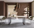 Produktbild: DELIFE Esstisch Edge 200x100 Keramik Laminam® Travertino Bianco Creme-Weiß Edelstahl Schmal