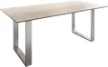 Produktbild: DELIFE Esstisch Edge, Keramik Laminam®Travertino Bianco Creme-Weiß 200x100 Edelstahl Schmal