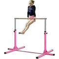 Produktbild: HOMCOM Gymnastik-Turnreck, 13-stufig höhenverstellbar Reckstange, Reck Turnstange aus Holz & stabile Stahlkonstruktion bis 75 kg belastbar, für 3... - Rosa