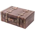 Produktbild: HMF Deko Koffer aus Holz mit Deckel und Ledergriff, Klassik, 38 x 26 x 13 cm - Braun