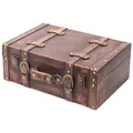 Produktbild: HMF Vintage Deko Koffer aus Holz, Aufbewahrungsbox mit Deckel und Ledergriff, stilvolle Aufbewahrung und Geschenkidee für Hochzeit oder Geburtstag | Klassik | 38 x 26 x 13 cm