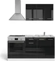 Produktbild: Singleküche Vicco R-Line Schwarz Hochglanz/Weiß 160 cm mit Herdumbauschrank ohne Arbeitsplatte, Model 56470