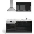 Produktbild: Vicco Singleküche R-Line, 160 cm mit Herdumbauschrank ohne Arbeitsplatte, Schwarz Hochglanz/Weiß - Schwarz/Weiß