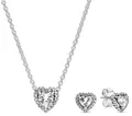 Produktbild: PANDORA Damen-Geschenkset Halskette und Ohrringe Erhabenes Herz Weiß Kette und Ohrstecker für Frauen 925 Silber Schmuck-Set 28510