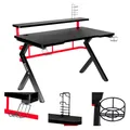 Produktbild: Huzaro Hero 5.0 | Gaming Schreibtisch Computertisch Bürotisch | Arbeitszimmer Gamer | Monitorständer Carbon Tischplatte | 120 x 60 | Schwarz Rot beine