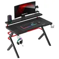 Produktbild: huzaro Hero 5.0 | Gaming Tisch Schreibtisch Computertisch Bürotisch | 120x60 cm | Monitorständer | Kopfhörerhaken Getränkehalter | Zwei Kabeldurchführung | Carbon Tischplatte | Gamer | Schwarz Rot