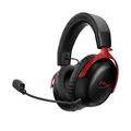 Produktbild: HyperX Cloud III S – Kabelloses Gaming-Headset, Multiplattform, 2,4 GHz, Bluetooth, Akkulaufzeit bis zu 120 Stunden, 2,4 GHz, 53-mm-Neigungstreiber, 10-mm-abnehmbares Mikrofon – Schwarz-Rot