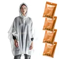 Produktbild: Regenponcho Festival Wasserdicht - Regencape Festival Einweg - Regenponcho Damen & Mann - Transparent mit Kapuze - Notfall Poncho Reise, Wandern, Camping – Einweg Poncho 4er-Pack - Orange Glow Edition