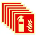 Produktbild: 6 Stück Schild Feuerlöscher 15 x 15 cm PVC Nachleuchtend Selbstklebende Brandschutzschild Feuerlöscher Aufkleber Sicherheitsmarkierung Brandschutzzeichen Nach ISO für Haus Büro Baustelle und Auto