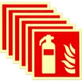 Produktbild: 6 Stück Schild Feuerlöscher 15 x 15 cm PVC Nachleuchtend Selbstklebende Brand...