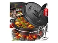 Produktbild: KESSER® Dutch Oven Set BBQ Feuertopf Schmortopf, Gusseisen Topf mit Deckelheber Henkel und Schlitz für Themormeter, kochkessel Grilltopf Gulaschkessel für Oudoor & Indoor