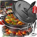 Produktbild: KESSER® Dutch Oven Set BBQ 7,3 Liter, Feuertopf Schmortopf mit Edelstahluntersetzer, Gusseisen Topf mit Deckelheber Henkel und Schlitz für Themormeter, kochkessel Grilltopf für Oudoor & Indoor