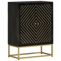 Produktbild: vidaXL Sideboard, Kommode mit 2 Fächern, Wohnzimmerschrank Anrichte mit 2 Türen, Schrank Beistellschrank Flurschrank, Schwarz Gold Massivholz Mango