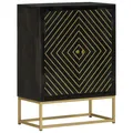 Produktbild: Sideboard mit 2 Türen Schwarz Gold 55x30x75 cm Massivholz Mango Wohnzimmer neu