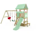 Produktbild: Wickey Spielturm DinkyHouse mit Picknicktisch - pastellgrüne Rutsche & Plane - Kinder Kletterturm für den Garten aus Massivholz - 334x317x247 cm