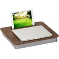 Produktbild: Relaxdays Laptopkissen Mit Handyhalter, Bxt: 46 X 35 Cm, Laptopunterlage Für Bett & Sofa, Laptop Knietablett, Braun/grau