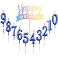 Produktbild: 10 Stück Nummer 0-9 Geburtstag Ziffer Kuchen Kerzen + 1 Stück Brief Alles Gute zum Geburtstag Glitter Cake Topper Dekoration Kuchen Nummer Digitale Kerzen für Hochzeit (Blau)
