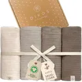 Produktbild: DIKOS® Baby Mulltücher 4er Set (Creme, warmes Grau, Taupe & Braun) – 64x64cm – saugstarke Musselintücher aus weicher Bio-Baumwolle (GOTS & Oeko-TEX) – Spucktücher Neugeborene – Geschenk zur Geburt
