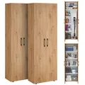 Produktbild: Bellamio Mehrzweckschrank Set 2-teilig – Schrank-Set mit Aktenschrank & Besenschrank in Eichenoptik – Vorratsschrank mit Staubsaugerfach – Haushaltsschrank Holz 60 cm breit – Allzweckschrank 2 Stück