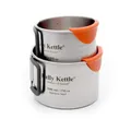 Produktbild: Camping Tasse Set 350 & 500ml) 2 X Hochwertige Einzel Wand Edelstahl Cup. Features Enthalten: Silikon Beschichtet Faltbar für Komfort Coolip™ To Protect von Burning / Abmessungen an der Seite des Bechers /