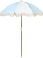 Produktbild: BELIANI Sonnenschirm Hellblau Stoff-Bespannung Rund ⌀ 150 cm mit Volant Regenschutz Holzmast Neigungsfunktion Kurbel Boho Garten Outdoor Balkon