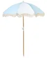 Produktbild: Sonnenschirm mit Volant Regenschutz Holzmast hellblau rund 150 cm Boho Mondello