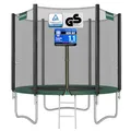 Produktbild: SONGMICS Trampolin für den Außenbereich, für Kinder, Durchmesser 244 cm, externes Schutznetz, Sicherheitskissen, Leiter, gerade Stange 180 cm hoch, Stahlrahmen, Schwarz und Grün STR081C01