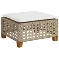 Produktbild: vidaXL Hocker Gartenhocker mit Kissen Beige 63,5x56x32 cm Poly Rattan (1 St) beige 56 cm x 32 cm