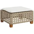 Produktbild: vidaXL Gartenhocker mit Kissen, Sitzhocker mit Stahlrahmen, Fußhocker für Garten Terrasse, Hocker Gartenstuhl Gartenmöbel, Beige Poly Rattan