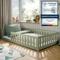 Produktbild: Kinderbett Bodenbett 120x200 cm mit Matratze Rausfallschutz & Lattenrost Montessori Bett Gitterbett Kinder Jugendbett Einzelbett | Olivgrün weiter... - Grün