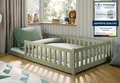 Produktbild: Kids Collective Kinderbett Bodenbett Bett mit Rausfallschutz & Lattenrost Montessori Bett Kinder (Jungen, Mädchen, Kinder, weitere Größen 80x160, 80x180, 90x190, 90x200, 140x200 cm), Jugendbett Einzelbett mit Matratze Olivgrün Kiefer 120x200 cm