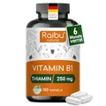 Produktbild: Vitamin B1 (Thiamin) Hochdosiert, 250 mg pro Kapsel - 6 Monatsvorrat: 180 vegane Kapseln - Premium Vitamin B1, hohe Bioverfügbarkeit & laborgeprüft - Ohne unerwünschte Zusätze, Raibu