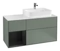 Produktbild: Villeroy & Boch Finion Waschbeckenunterschrank für Becken rechts Regal links für Finion / Memento 2.0 3 Auszüge mit Beleuchtung (1x LED) 1200 x 603 x 501 mm - Olive Matt Lacquer / Black Matt Lacquer / Glass White Matt - F141PDGM