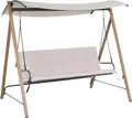 Produktbild: BELIANI Hollywoodschaukel Beige und Braun Stahl Holzoptik Stoff mit Sonnendach 3-Sitzer 3 Personen Gartenschaukel