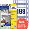 Produktbild: AVERY Zweckform L4731REV-10 Universal Etiketten (1.890 Klebeetiketten, 25,4x10mm auf A4, wieder rückstandsfrei ablösbar/abziehbar, individuell bedruckbare, selbstklebende Aufkleber) 10 Blatt, weiß