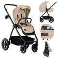 Produktbild: Lionelo Kombikinderwagen Meril 2in1 Babywanne bis zu 9 kg, 0-48 Monate bis zu 22 kg, Geländeräder 360°, Vollfederung, XXL-Verdeck - Beige