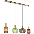 Produktbild: Pendellampe Hängeleuchte Esszimmerlampe, 4-flammig, Retro Designlampe, Bunte Glasschirme, Metall, messing schwarz, 4x E27, LxBxH 115x30x120 cm