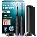 Produktbild: Philips Sonicare 7100 elektrische Zahnbürste, Schallzahnbürste mit App, 4 Putzmodi, 3 Intensitätsstufen, Andruckkontrolle, EasyStart, SmarTimer, Schwarz, 2er-Pack, Modell HX7429/03 [Neue Technologie]