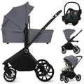 Produktbild: Lionelo Kombikinderwagen Mika Plus 3in1 bis 38 Monate (22kg), XXL-Verdeck mit UPF50+, 3-stufige Verstellung des Elterngriffs - Grau - Grau