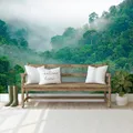 Produktbild: 366x254cm Schlafzimmer Tapete Foggy Wald Foto Wandbild Grün Botanisch
