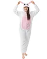 Produktbild: Katara Hase rosa/weiß Kostüm-Anzug Onesie/Jumpsuit Einteiler Body für Erwachsene Damen Herren als Pyjama oder Schlafanzug Unisex - viele Verschiedene Tiere