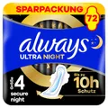Produktbild: always Ultra Binde Secure Night mit Flügeln Monatspaket, 72 Binden (6 Packungen x 12 Stück)